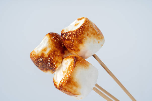 istock Roasted Marshmallow on a stick, isolated on a white background. 1371049839