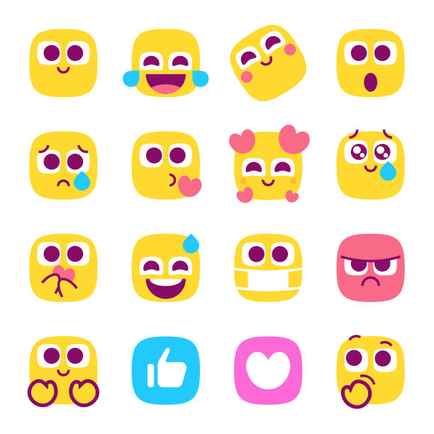 Emoticons cube shapes collection Vector illustration of a collection of cute essential emoticons. Cut out design elements on a transparent background on the vector file and global colors. To be used in a myriad of design projects such as social media, online messaging, human emotions and relationships and customer focused and experience ideas and concepts. pleading emoji stock illustrations