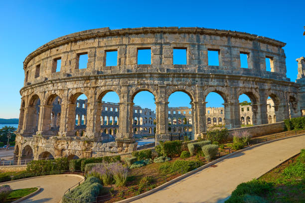 The Pula Arena - Roman amphitheatre in Croatioa croatian culture photos stock pictures, royalty-free photos & images