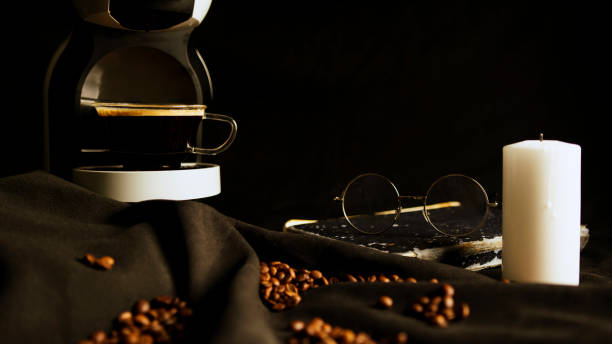 istock Coffee Americano pouring from coffee machine. Home professional coffee machine with coffee cup 1371051138