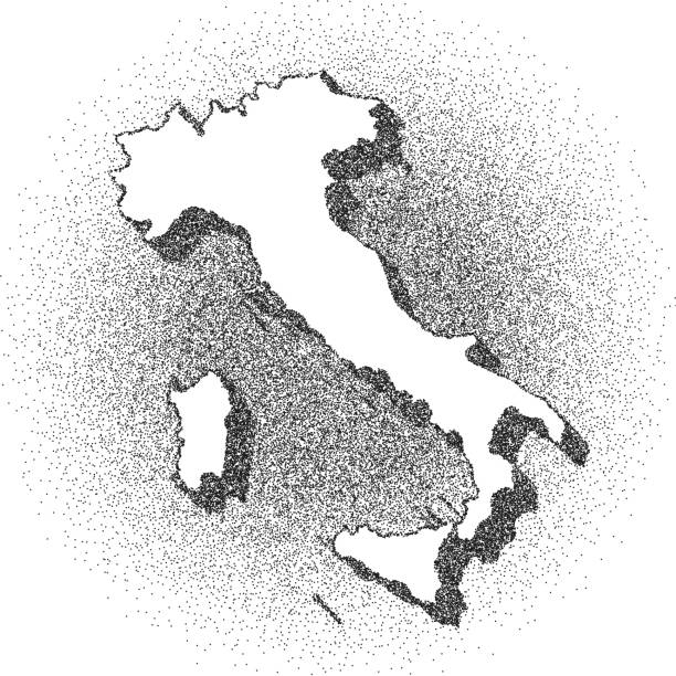 illustrazioni stock, clip art, cartoni animati e icone di tendenza di mappa dell'italia stippled - stippling art - dotwork - stile punteggiato - italy map sicily cartography