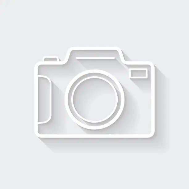 Vector illustration of Photo camera. Icon with long shadow on blank background - Flat Design