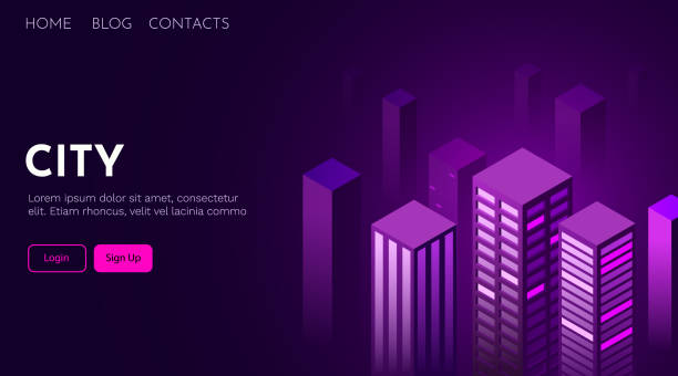 istock Modern night city landscape. Smart city concept. Landing page 1371054180