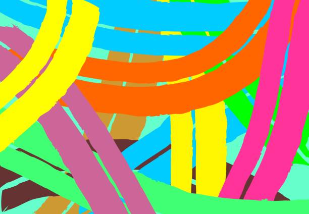 istock bright colorful abstract background with multicolored stripes. wide stripes are blue green yellow pink orange. chaotically intertwined. modern vector background. for children's creativity, toys, books 1371054258