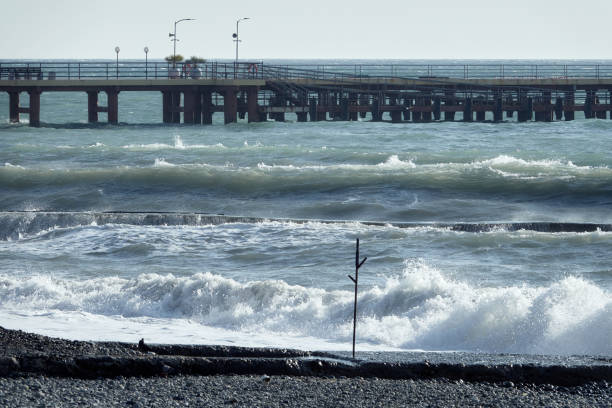Winter seascape. Restless Black Sea. Restless sea.