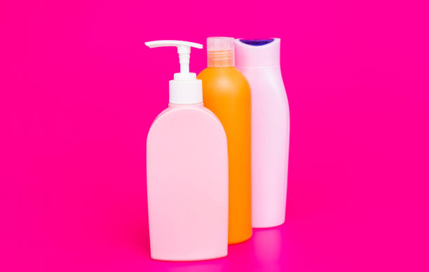 istock Multicolor plastic liquid containers for cosmetic products packaging in row, bottles 1371055949