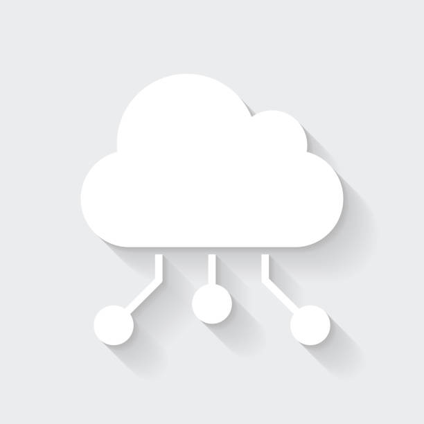 Cloud computing. Icon with long shadow on blank background - Flat Design White icon of "Cloud computing" in a flat design style isolated on a gray background and with a long shadow effect. Vector Illustration (EPS10, well layered and grouped). Easy to edit, manipulate, resize or colorize. Vector and Jpeg file of different sizes. blockchain clipart stock illustrations