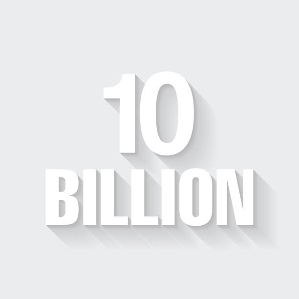 10 Billion. Icon with long shadow on blank background - Flat Design White icon of "10 Billion" in a flat design style isolated on a gray background and with a long shadow effect. Vector Illustration (EPS10, well layered and grouped). Easy to edit, manipulate, resize or colorize. Vector and Jpeg file of different sizes. billions quantity stock illustrations