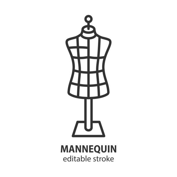 illustrazioni stock, clip art, cartoni animati e icone di tendenza di icona della linea manichino da cucito. simbolo dell'attrezzatura sartoriale. - mannequin