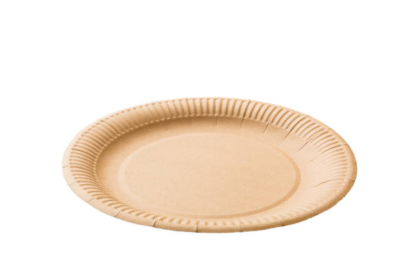 istock Yellow Paper round plate isolated over white background. perspective view 1371058491