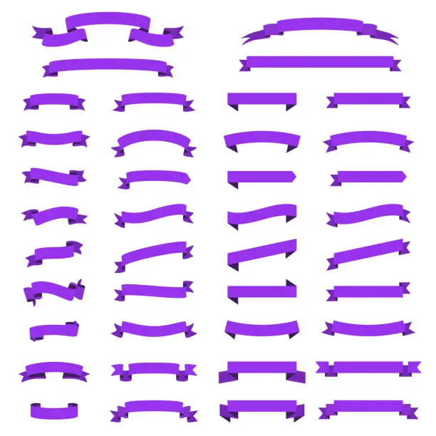 Vector illustration of Set of Purple Ribbons, Banners - Design Elements on white background