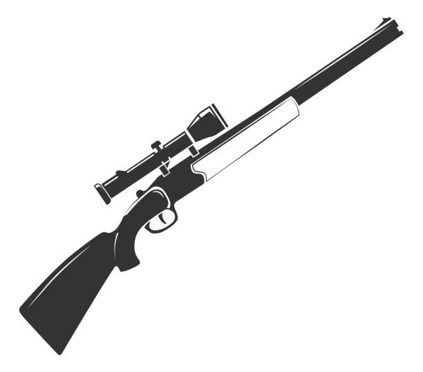 ilustrações de stock, clip art, desenhos animados e ícones de shotgun icon. long burrel gun. old rifle - rifle hunting shotgun gun