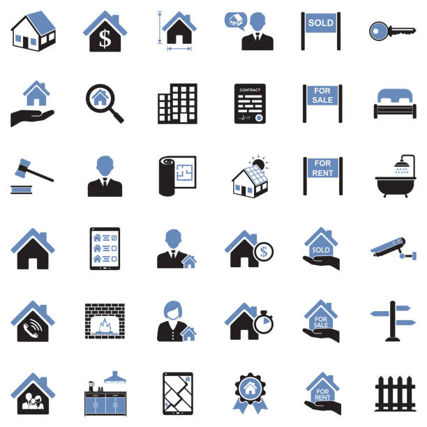 ilustrações de stock, clip art, desenhos animados e ícones de real estate icons. two tone flat design. vector illustration. - garden key