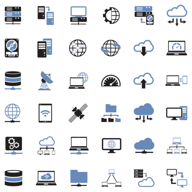Server Icons. Two Tone Flat Design. Vector Illustration. PC, Server, Network collection stock illustrations