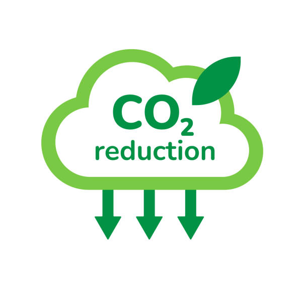 stockillustraties, clipart, cartoons en iconen met co2 emission reduction icon. eco friendly green cloud sign of carbon dioxide gas emission reduction. zero carbon footprint flat style vector icon. green ecology environment improvement concept. - co2
