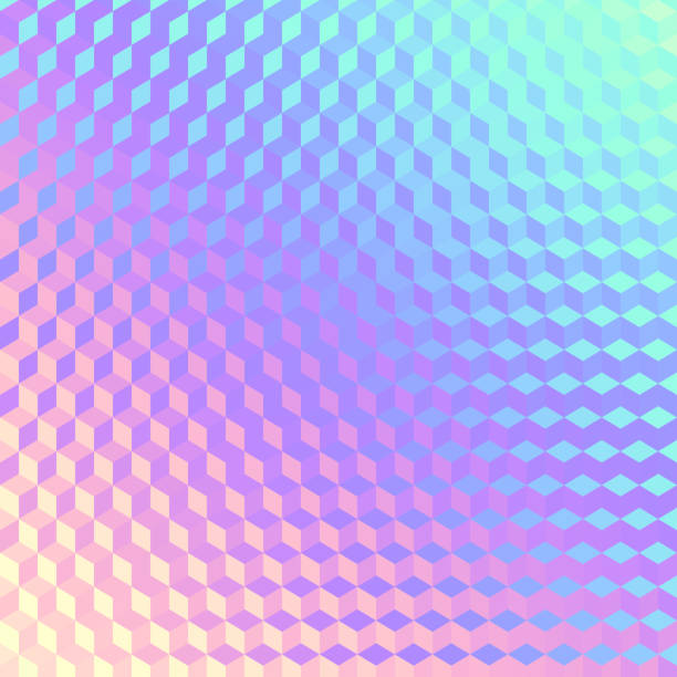 Geometric polygonal pattern of a cubes in low poly style. Blurred background. Geometric abstract pattern in low poly style. Effect of a glass. Small cubes. Vector image. holographic stock illustrations