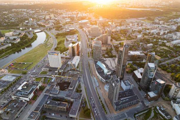 istock Panorama sunset view of sunny Vilnius, Lithuania 1371065012