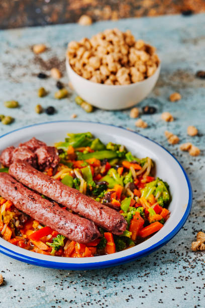 istock veggie sausages served with grilled vegetables 1371065979