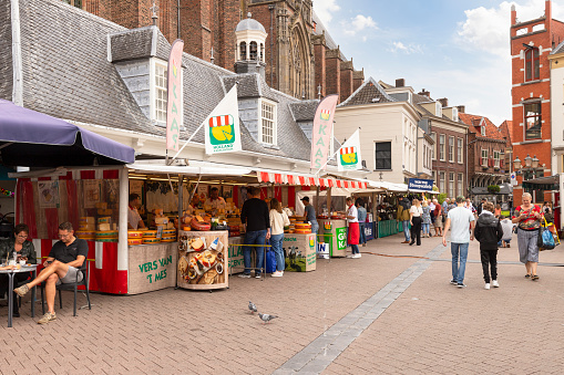 Amersfoort, The Netherlands, September 11, 2021; Market on the market square in the center of the medieval city of Amersfoort.