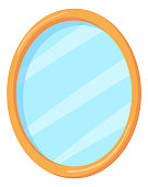 istock Mirror in oval frame. Cartoon shiny glass hanging on wall 1371070508
