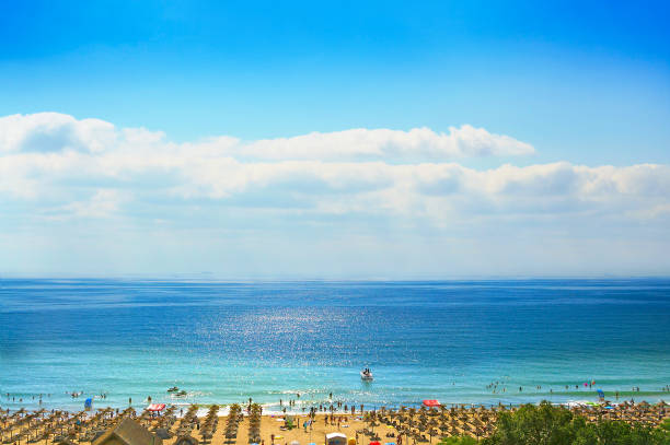 vista panoramica dall'alto sunny beach in bulgaria. - bulgaria foto e immagini stock