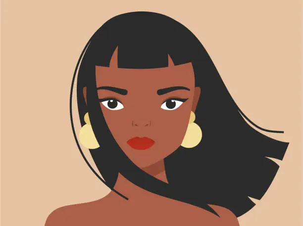 Vector illustration of Woman portrait in minimal style. Female face. Girl with earrings vector illustration