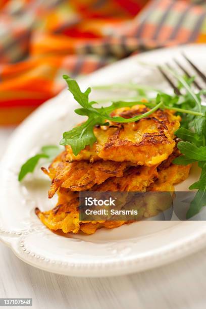 Carrot Pancakes Stock Photo - Download Image Now - Pancake, Appetizer, Arugula