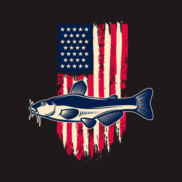 Catfish On American Flag Background Design Element For Emblem Sign Badge  Vector Illustration Stock Illustration - Download Image Now - iStock