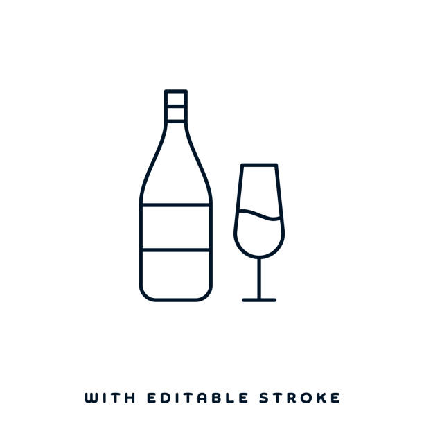 illustrations, cliparts, dessins animés et icônes de conception d’icônes de ligne de dégustation de vin - champagne champagne flute pouring wine