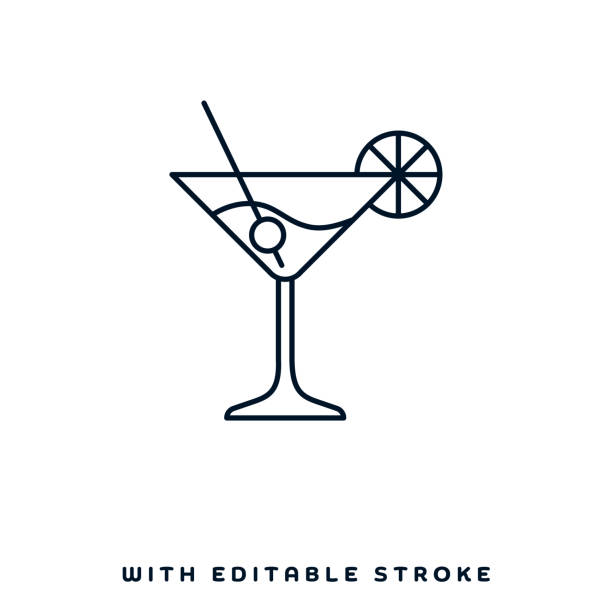 ilustrações de stock, clip art, desenhos animados e ícones de cocktail party line icon design - martini glass