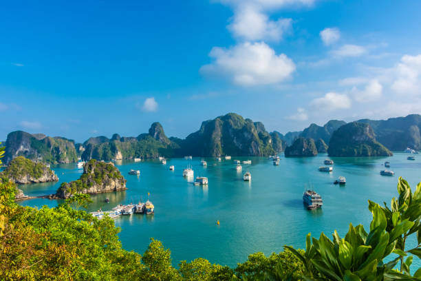 ha long bay landscape, vietnam - halong bay vietnam bay cruise imagens e fotografias de stock