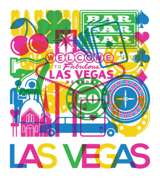 Vector illustration of Las Vegas Nevada Casino Gambling Brochure Flyer Design Overprinting Effect