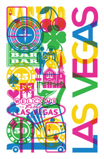 Las Vegas Nevada Casino Gambling Brochure Flyer Design Overprinting Effect Vector illustration of famous Las Vegas, Nevada icons with overprinting effect. Design for brochures, flyers, posters, placards, and more. Vegas Sign stock illustrations