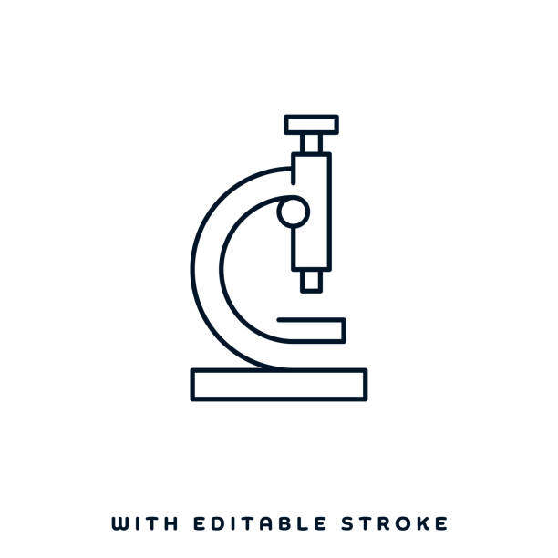 Laboratory Practice Line Icon Design Laboratory practice concept graphic design can be used as icon representations. The vector illustration is line style, pixel perfect, suitable for web and print with editable linear strokes. microscope stock illustrations