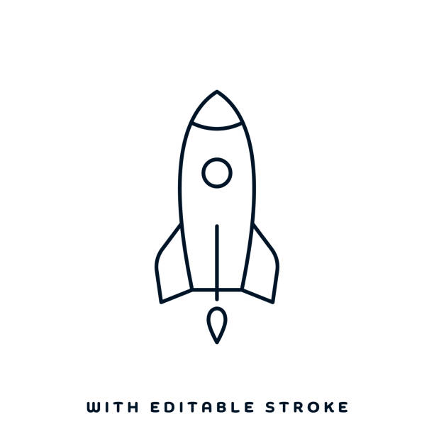 ilustraciones, imágenes clip art, dibujos animados e iconos de stock de diseño de iconos de la línea de despegue del cohete - takeoff