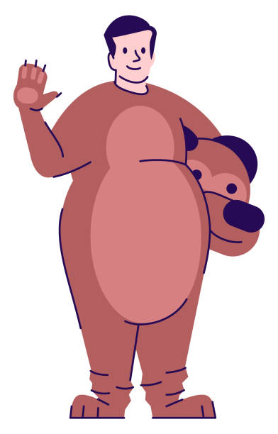 istock Man wearing bear costume semi flat RGB color vector illustration 1371080957
