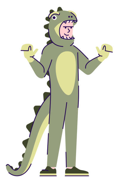 istock Artist wearing dinosaur costume semi flat RGB color vector illustration 1371080964