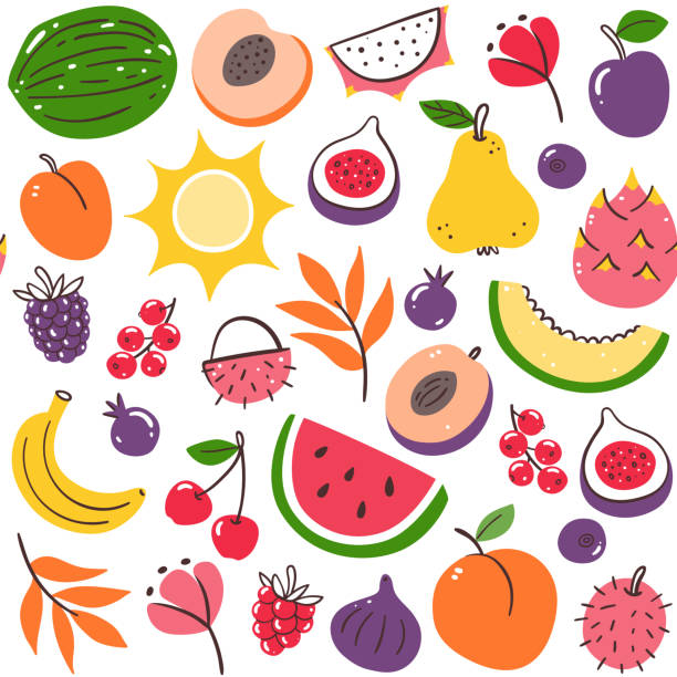 ilustrações, clipart, desenhos animados e ícones de padrão sem emendas das frutas de verão - healthcare and medicine multi colored cell backgrounds