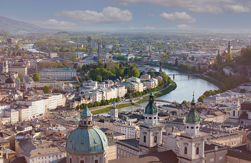 Salzburg, Austria cityscape at sunset