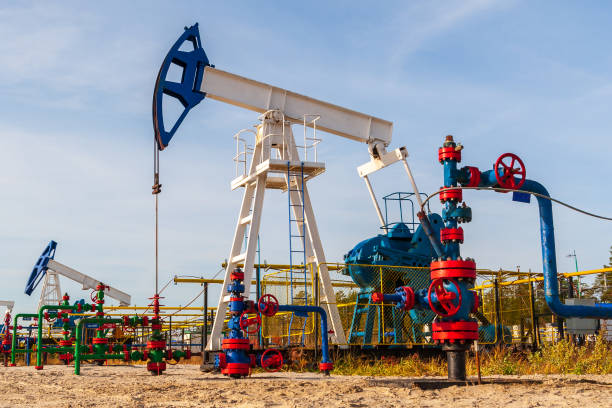Oil and gas industry in Russia. Oil pumping chair in the fields of Siberia. Oil pumping chair in the fields of Siberia. Oil and gas industry in Russia. western siberia stock pictures, royalty-free photos & images