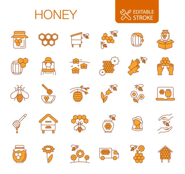 Vector illustration of Honey Icons Set Editable stroke