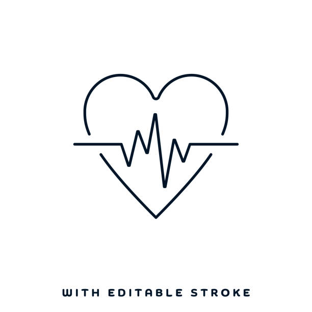 Cardiovascular Applications Line Icon Design Cardiovascular applications concept graphic design can be used as icon representations. The vector illustration is line style, pixel perfect, suitable for web and print with editable linear strokes. heartbeat line stock illustrations