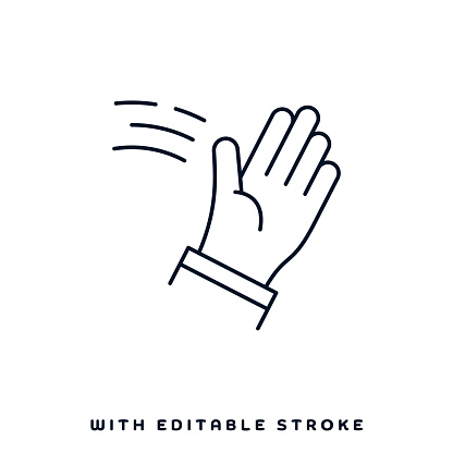 Waving hand concept graphic design can be used as icon representations. The vector illustration is line style, pixel perfect, suitable for web and print with editable linear strokes.