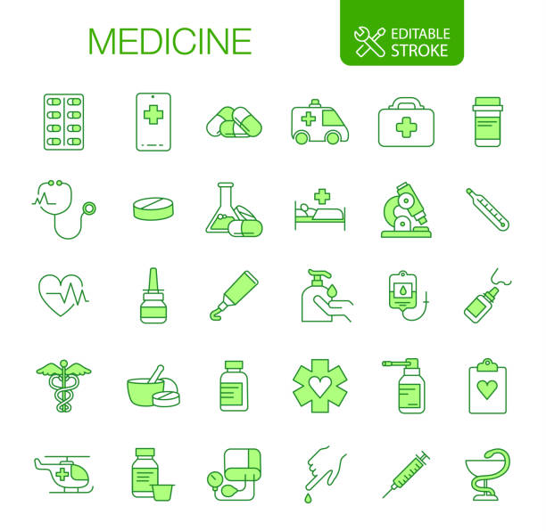 Medicine Icons Set Editable Stroke Medicine icons Set. Editable stroke. Green color.

You can find more unique icon sets at the link: https://www.istockphoto.com/collaboration/boards/qUfvBxVnEU64XaERvnM_Fw nasal spray stock illustrations