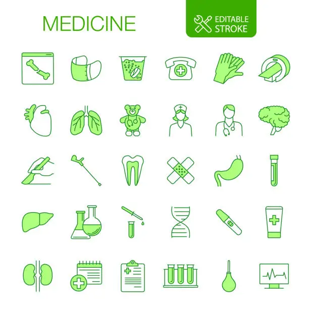 Vector illustration of Medical Icons Set Editable Stroke