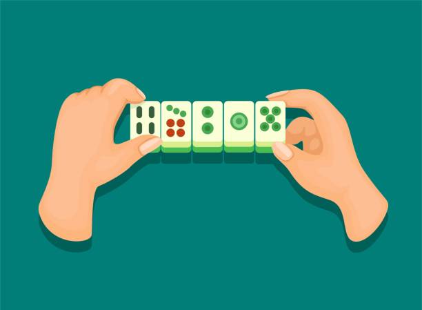 ilustrações, clipart, desenhos animados e ícones de hand jogando mahjong símbolo de ilustração de desenho animado vetor - medium group of objects