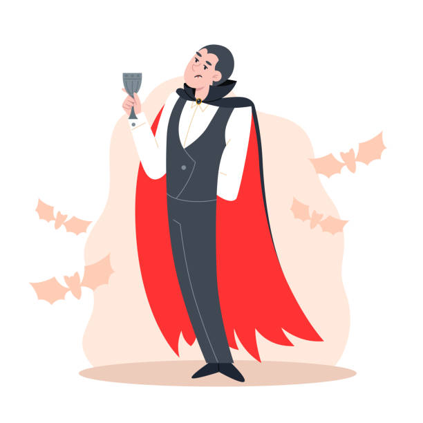 Vampire holding a glass, Halloween party costume Vampire holding a glass, Halloween party costume vampire illustrations stock illustrations