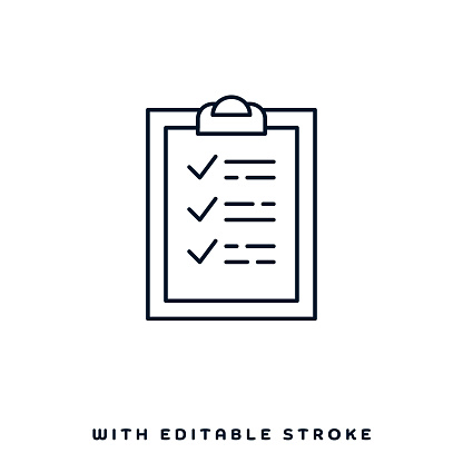 Checklist concept graphic design can be used as icon representations. The vector illustration is line style, pixel perfect, suitable for web and print with editable linear strokes.