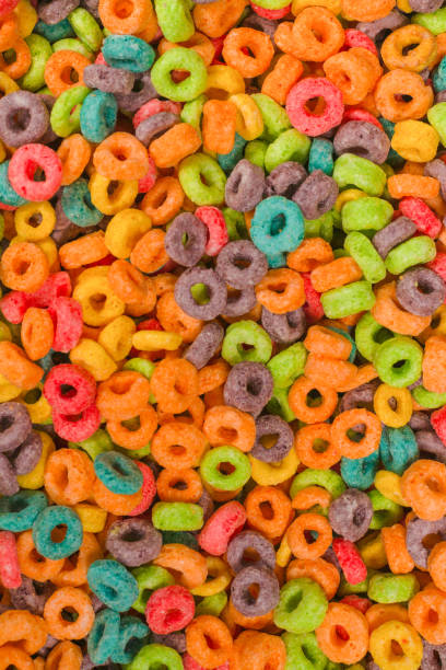 istock Sweet multicolored flakes, cereal loops. 1371094604