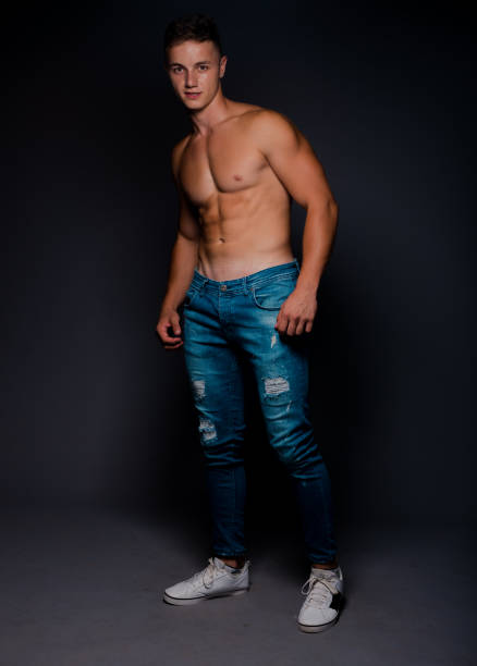 cooler moderner typ - sensuality men shirtless studio shot stock-fotos und bilder